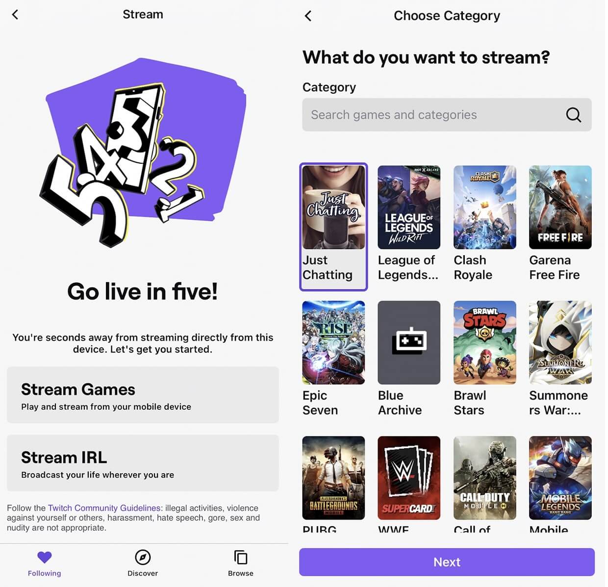  How-to-go-live-on-Twitch-on-phone-choose-category 